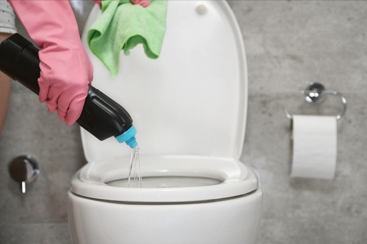 using bleach to clean the toilet