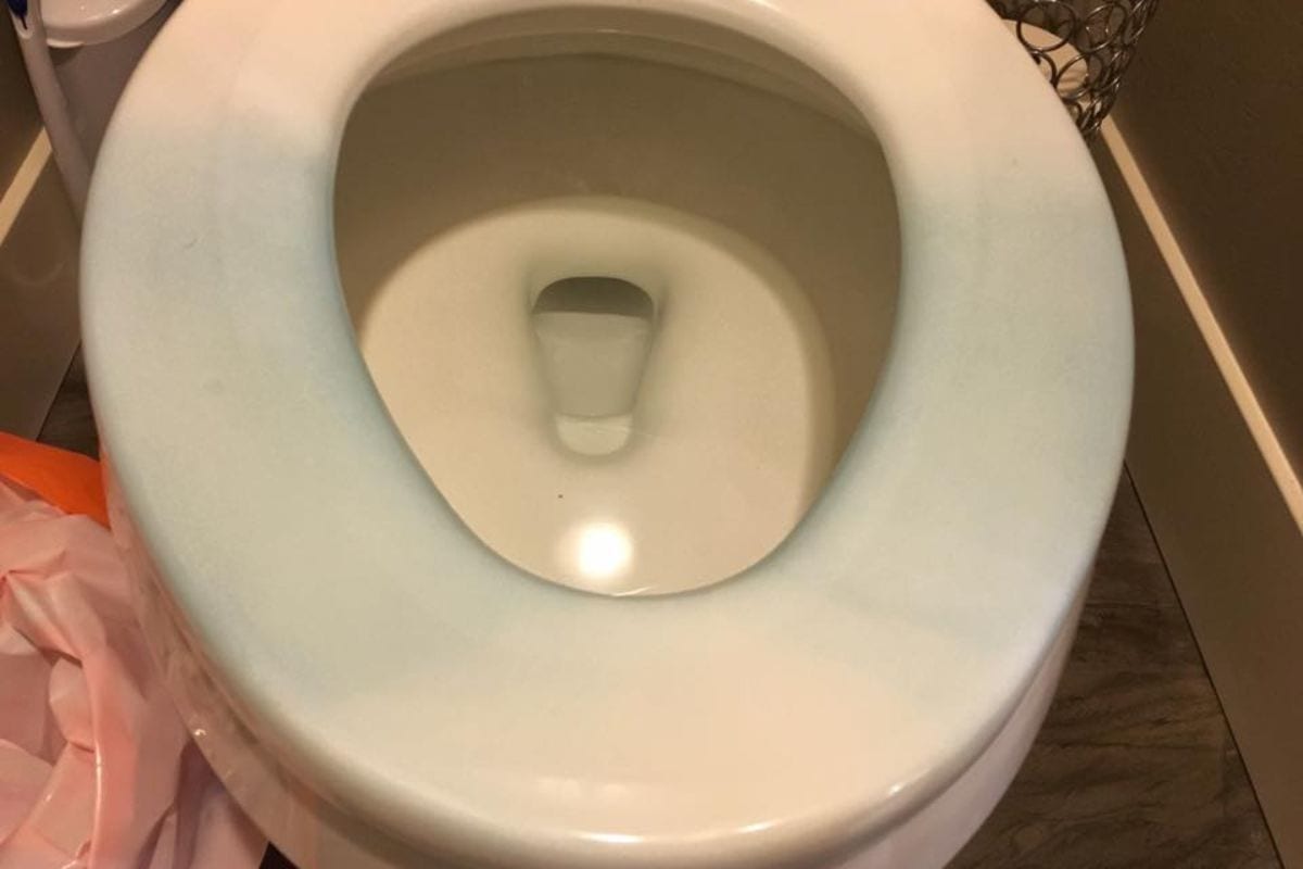 toilet seat turns blue