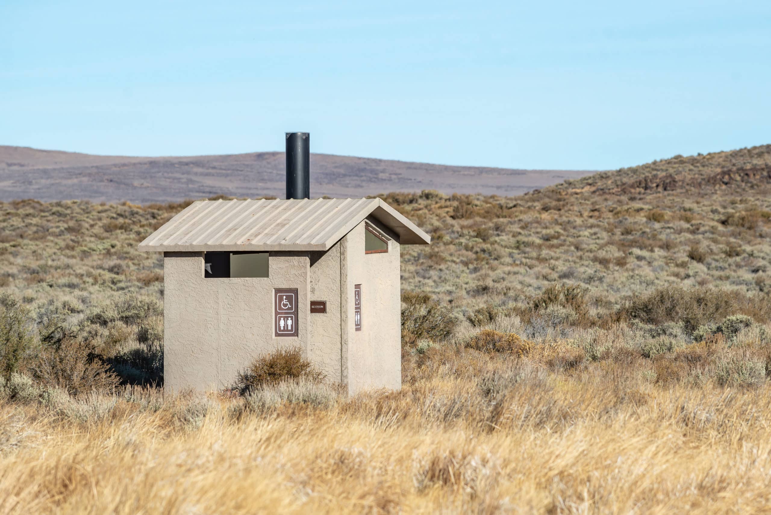 vault Toilet Unisex Restroom Outdoors at Sheldon National Wildlife Refuge.