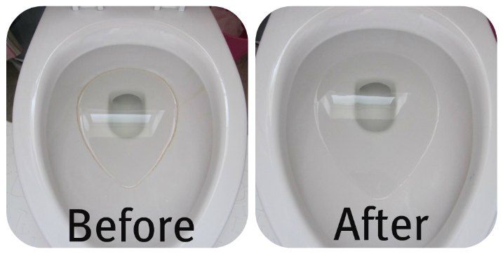 before and after cleaning the toilet bowl ring