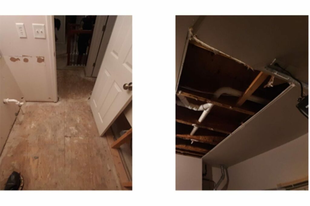 damaged floor and ceiling