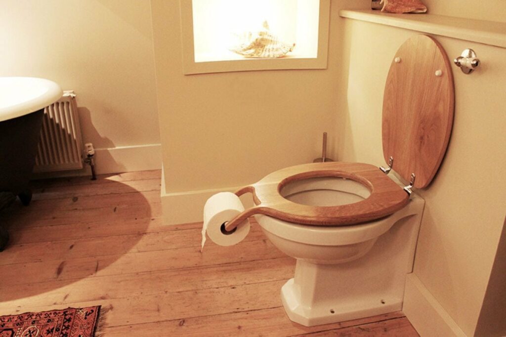 wooden toilet seat with tissue holder