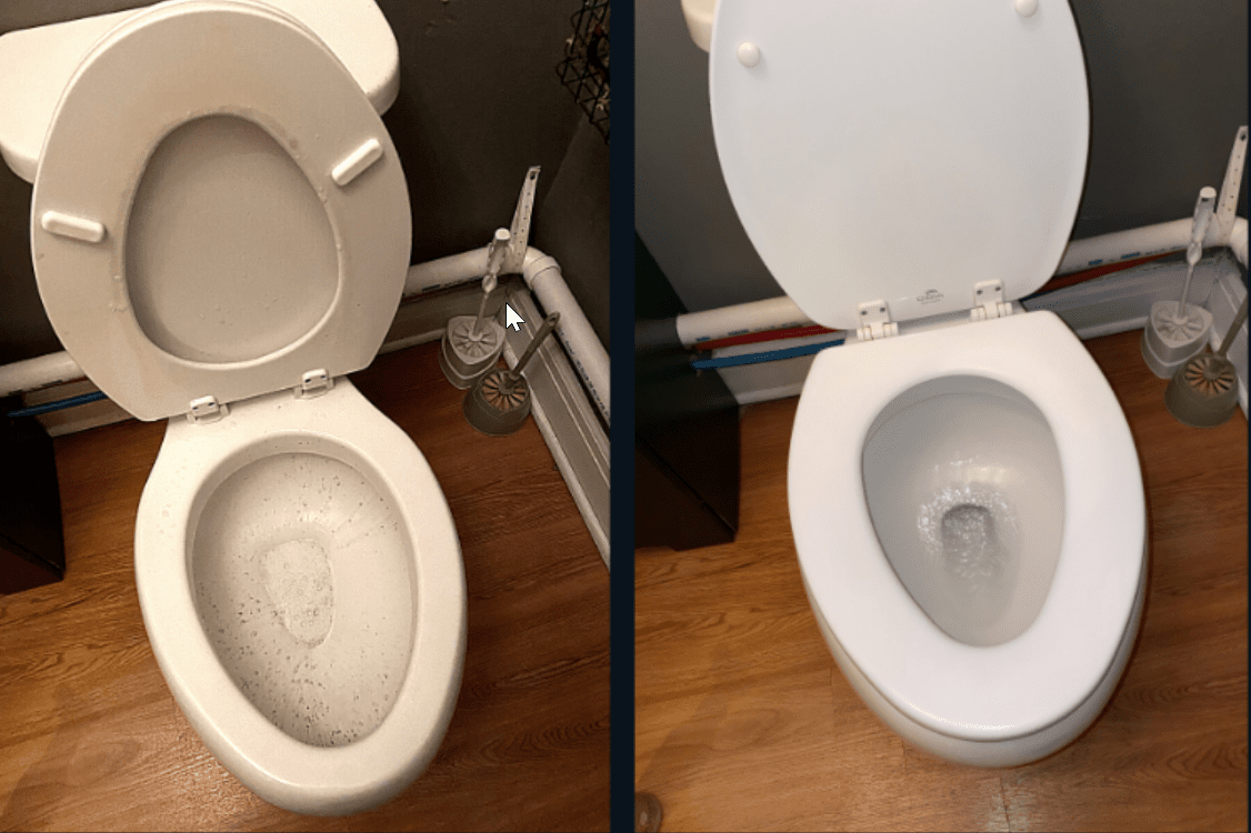 Cleaning Black Mold in Toilet Bowl before and after comparsion