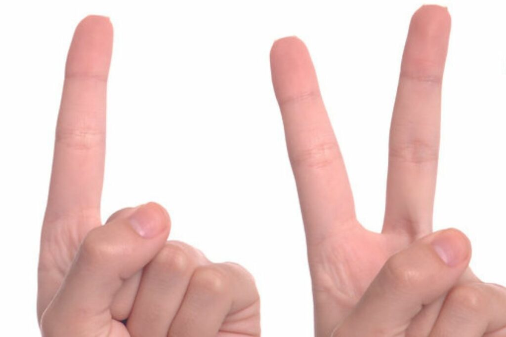 finger gestures indicating number 1 and number 2