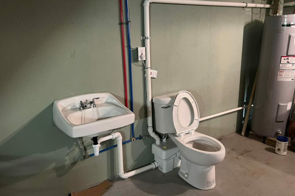 macerating toilet located in a basement