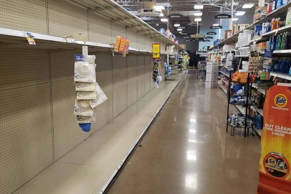 shortage of toilet paper in a supermarket