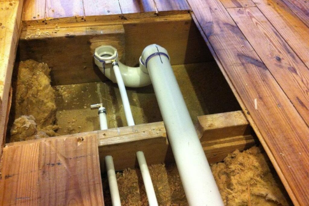 shower drain installation with p-trap