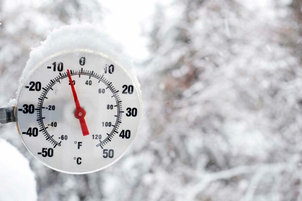 a gauge indicating freezing temperature