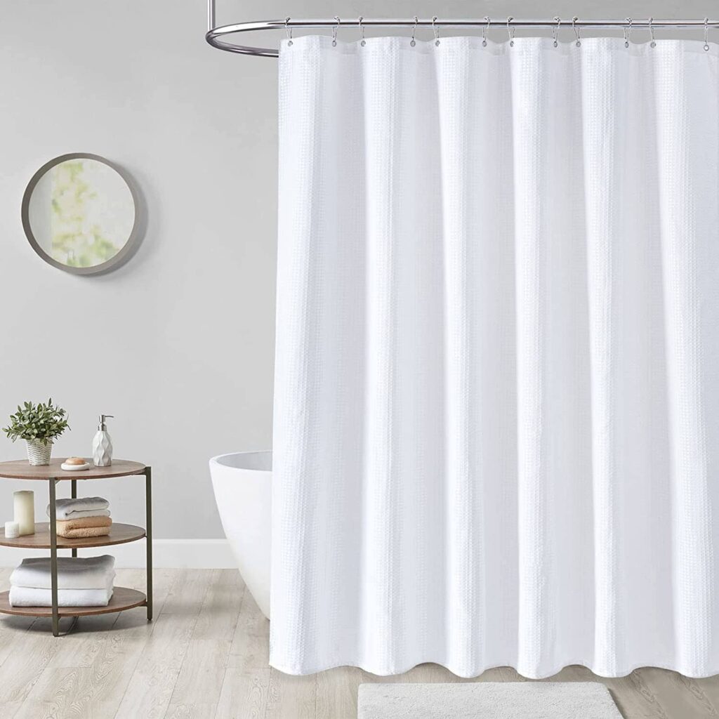 
Dynamene White Fabric Shower Curtain - Waffle Weave Heavy Duty Hotel Luxury Cloth Shower Curtain