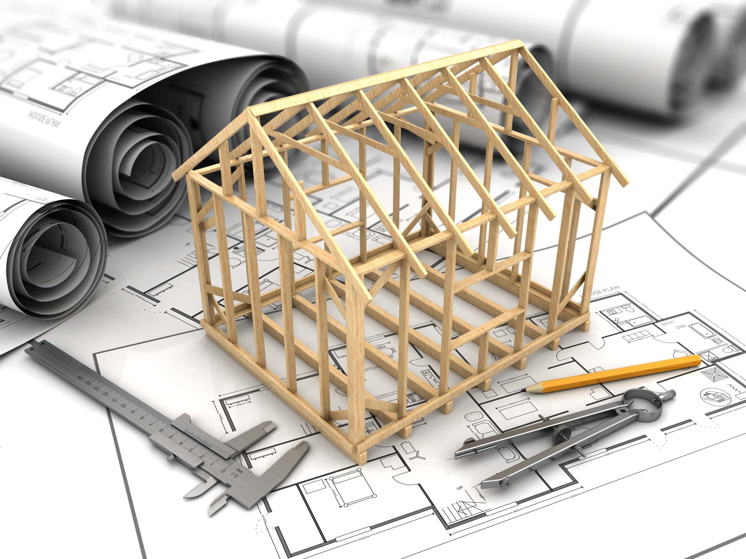 house blueprints and frame model