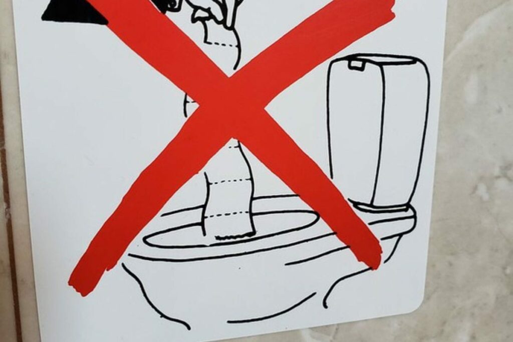 warning sign not to flush toilet paper